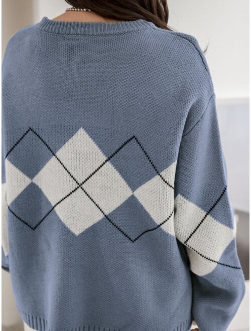 DAZY Argyle Pattern Drop Shoulder Sweater
