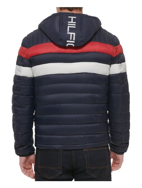 TOMMY HILFIGER Men's Quilted Color Blocked Hooded Puffer Jacket