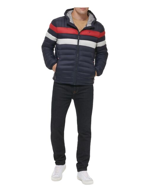 TOMMY HILFIGER Men's Quilted Color Blocked Hooded Puffer Jacket