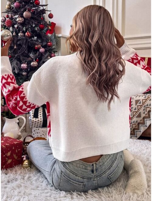 Shein Christmas Pattern Drop Shoulder Sweater