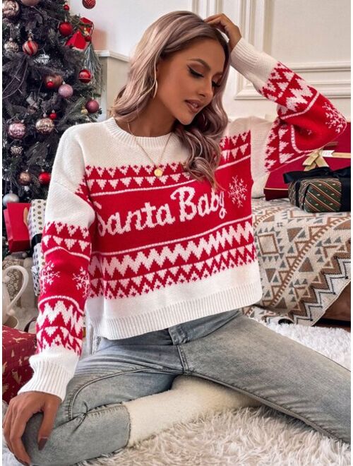 Shein Christmas Pattern Drop Shoulder Sweater