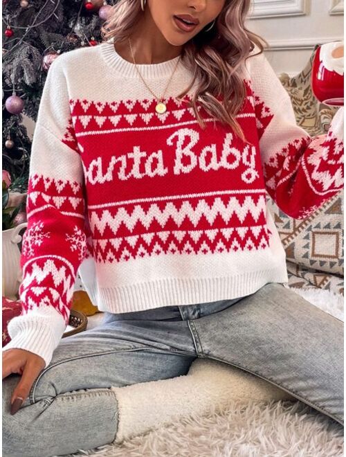 Shein Christmas Pattern Drop Shoulder Sweater