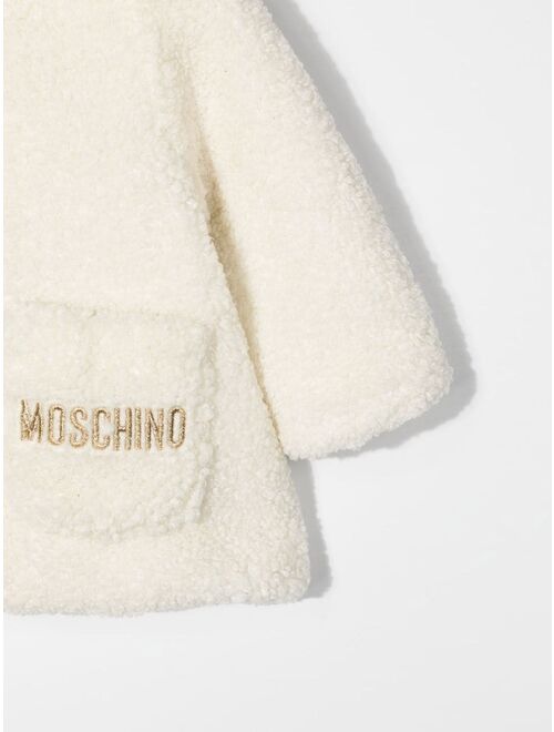 Moschino Kids logo-embroidered fleece coat