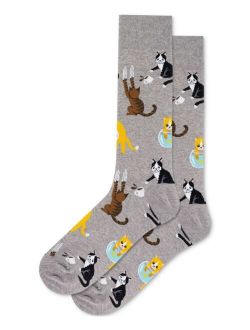 Men's Bad Cat Print Crew Socks