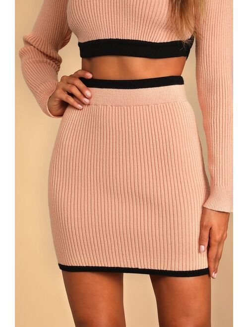 Lulus Beyond Chic Peach and Black Ribbed Tie-Back Two-Piece Mini Dress