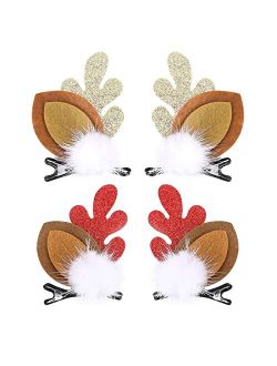 Boobeen Christmas Hair Clip - 2 Pairs Cute Reindeer Antlers Ears Hair Accessory Antlers Headdress Hairpin for Christmas Party