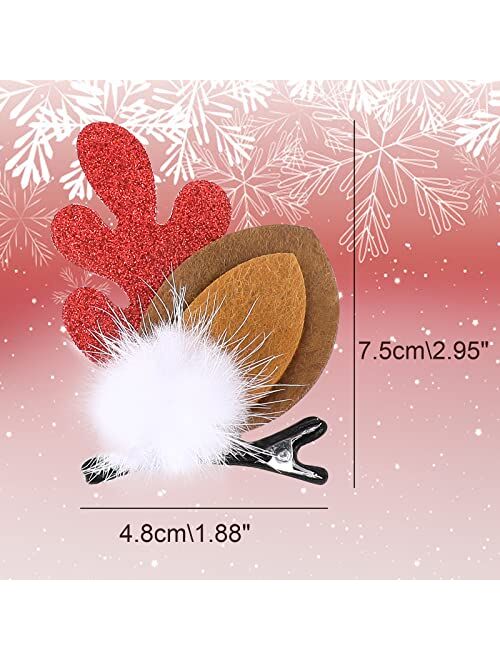 Boobeen Christmas Hair Clip - 2 Pairs Cute Reindeer Antlers Ears Hair Accessory Antlers Headdress Hairpin for Christmas Party