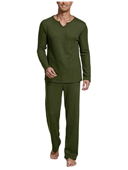 Ekouaer Men's Pj Sets Long Sleeve Pajamas Set Sleepwear 2 Piece V Neck Pajama Loungewear Sets Soft S-XXL