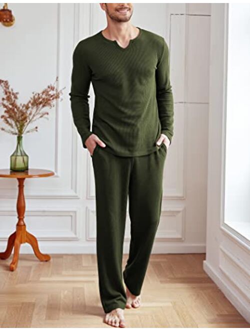 Ekouaer Men's Pj Sets Long Sleeve Pajamas Set Sleepwear 2 Piece V Neck Pajama Loungewear Sets Soft S-XXL