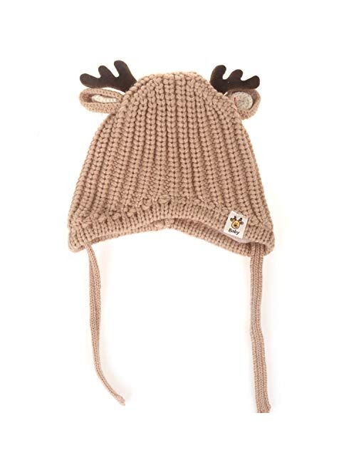 Ypser Infant Baby Knitted Beanie Photo Prop Crochet Knit Cap Christmas Cap Deer Hat with Bow