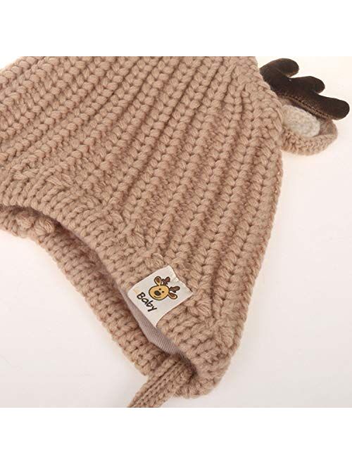 Ypser Infant Baby Knitted Beanie Photo Prop Crochet Knit Cap Christmas Cap Deer Hat with Bow