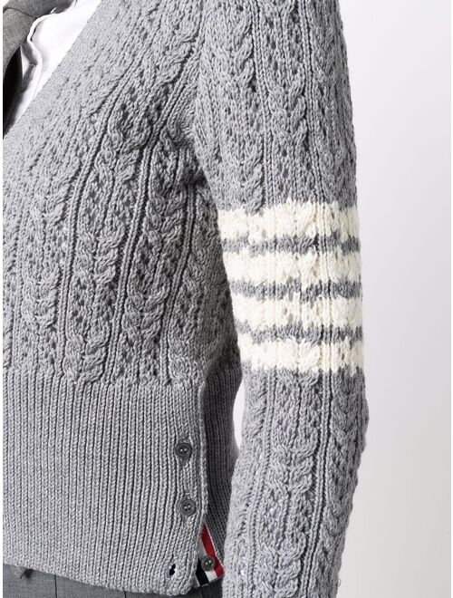 Thom Browne four-bar stripe pointelle-knit cardigan
