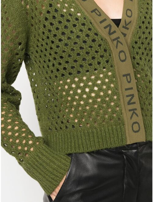 PINKO honeycomb-knit logo-print cardigan