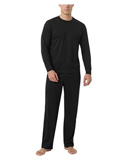 Men's Soft Knit Pajama Set Comfy Sleep Lounge Set Solid Sleepwear PJ Tops Bottoms with Pockets M100