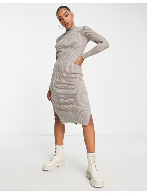 New Look knit ribbed dress in mink