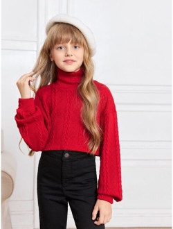Girls Turtleneck Cable Knit Tee