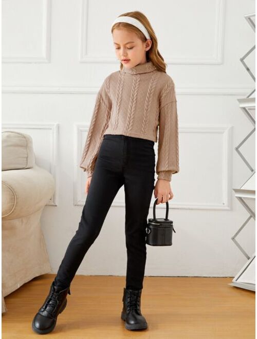 SHEIN Girls Turtleneck Cable Knit Tee