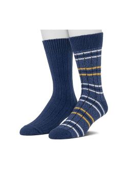 Socks For Men 2-pack Striped & Solid Ribbed Crew Socks