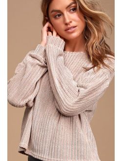 Weekend Ready Taupe Chenille Striped Sweater Top