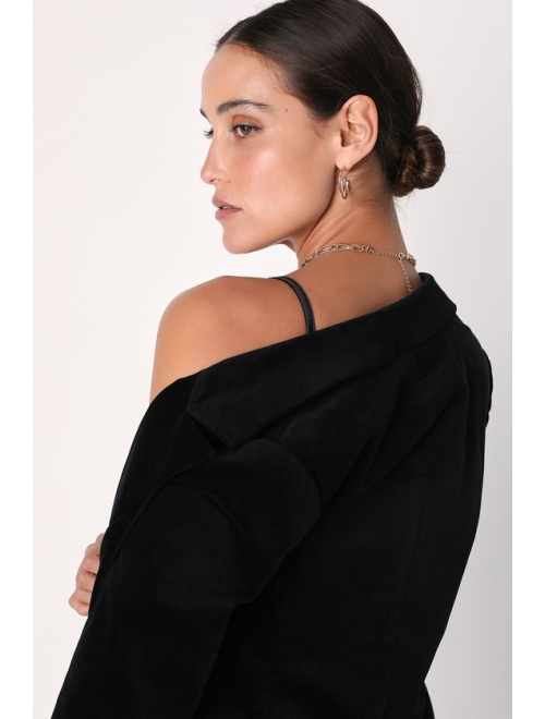 Lulus Make Some Poise Black Velvet Blazer
