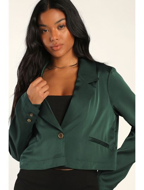 Lulus Chic Pursuits Emerald Green Cropped Blazer