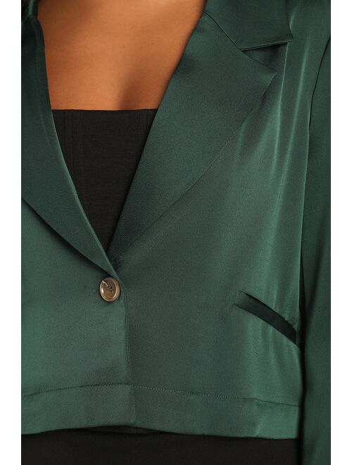 Lulus Chic Pursuits Emerald Green Cropped Blazer