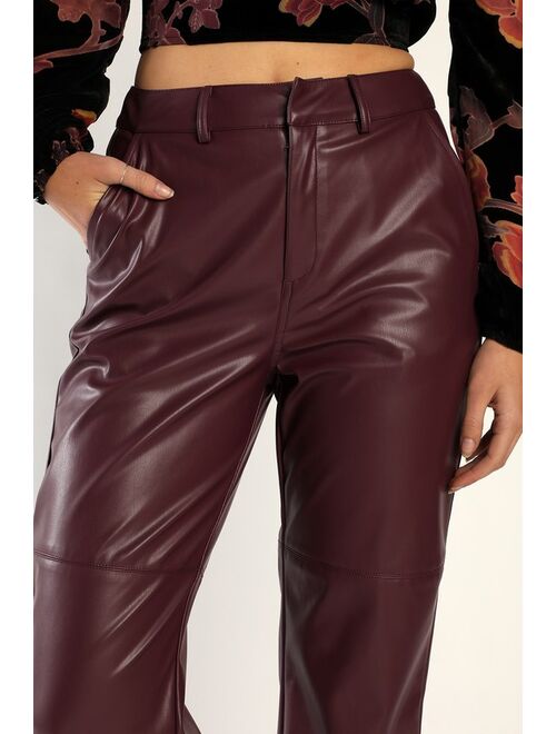 Lulus Keep It Trendy Burgundy Vegan Leather Straight Leg Pants