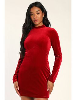 Sensationally Stunning Red Velvet Cutout Long Sleeve Mini Dress