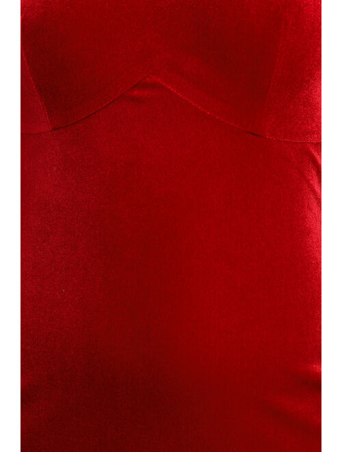 Lulus Sensationally Stunning Red Velvet Cutout Long Sleeve Mini Dress