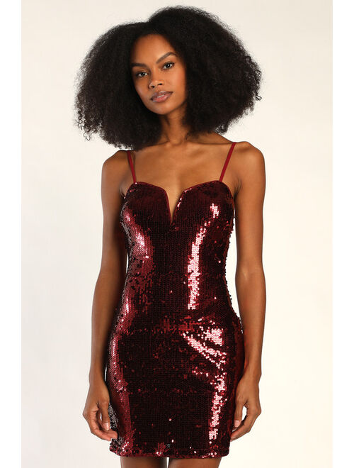 Lulus Bring That Sparkle Shiny Red Sequin Bodycon Mini Dress