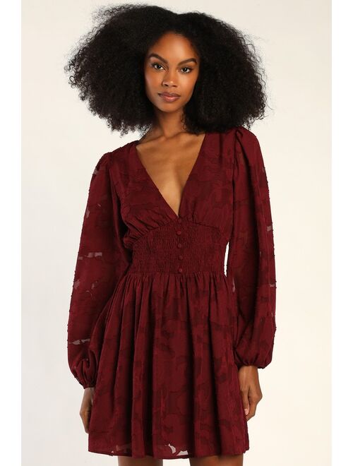 Lulus Tomorrow and Always Burgundy Burnout Floral Mini Dress