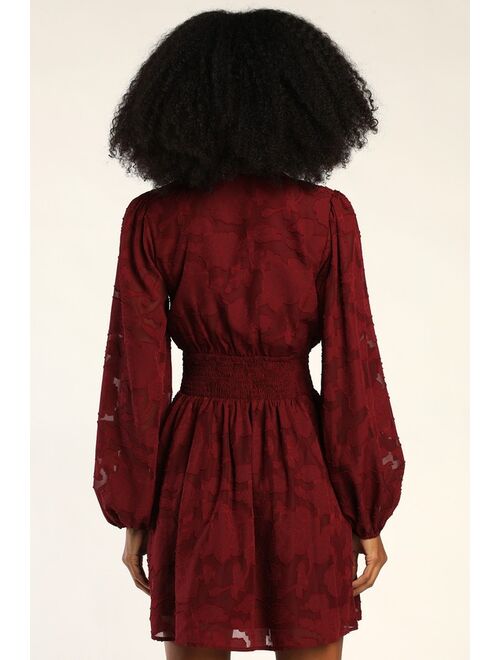 Lulus Tomorrow and Always Burgundy Burnout Floral Mini Dress