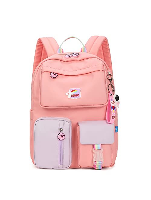 Auobag Kids Backpacks Girls Backpack for Girl Elementary School Bags Bookbags For Teen Suitable For Children Aged 7-15 (Pink)
