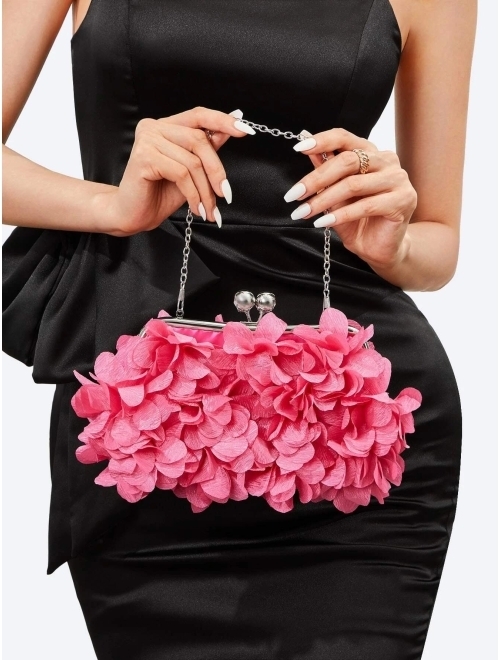 LETODE9039 Accessory Store Flower Appliques Kiss Lock Detail Novelty Bag