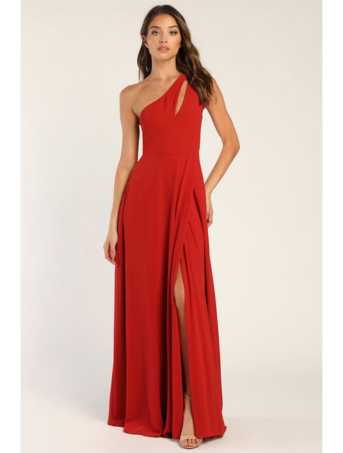 Lulus Glamorous Agenda Rust Red One-Shoulder Cutout Maxi Dress