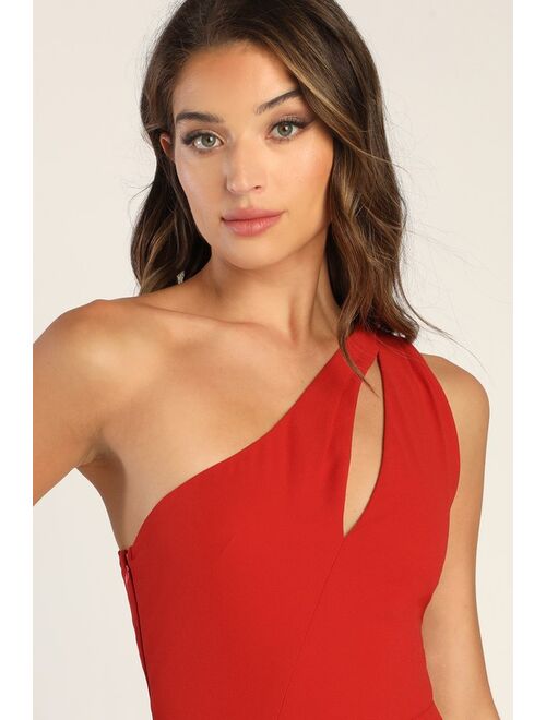 Lulus Glamorous Agenda Rust Red One-Shoulder Cutout Maxi Dress