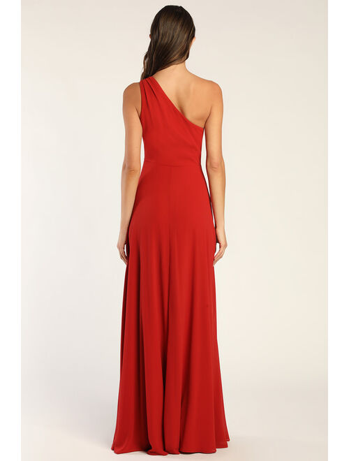 Lulus Glamorous Agenda Rust Red One-Shoulder Cutout Maxi Dress