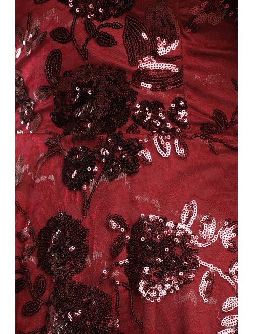 Lulus Shine Language Burgundy Floral Sequin Mini Dress