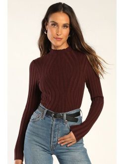 Stay Layered Brown Ribbed Mock Neck Long Sleeve Top