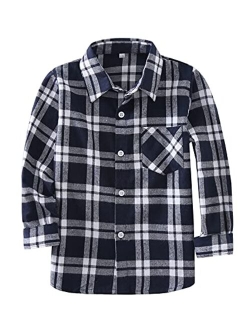 Rainlover Little Girls' Boys' Long Sleeve Button Down Plaid Flannel Shirt