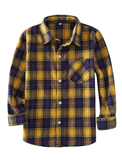 Rainlover Little Girls' Boys' Long Sleeve Button Down Plaid Flannel Shirt