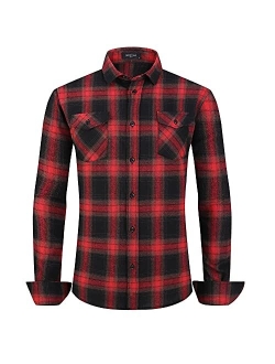 MCEDAR Mens Plaid Flannel Shirts-Long Sleeve Casual Button Down Slim Fit Outfit for Camp Hanging Out or Work