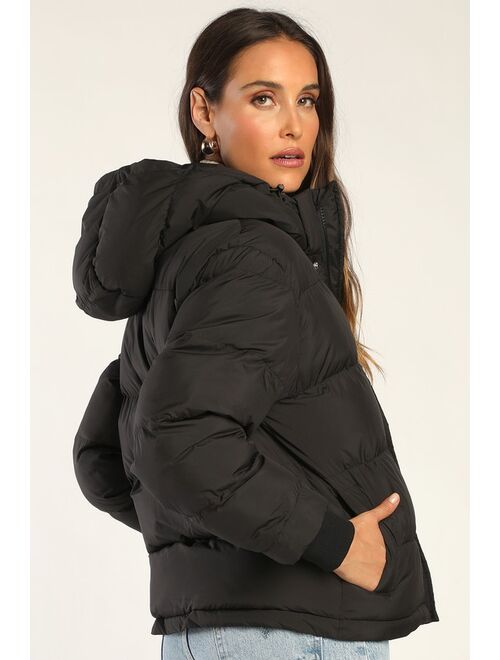 Lulus Fight the Frost Black Hooded Puffer Jacket