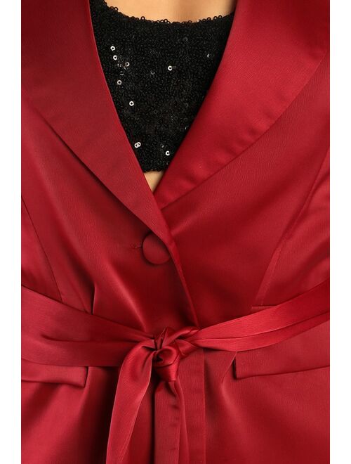 Lulus Chic Aspirations Wine Red Satin Blazer