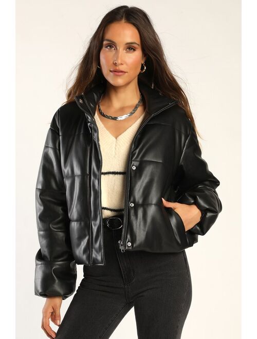 Lulus Cool Disposition Black Vegan Leather Puffer Jacket