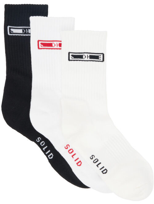 Solid Homme Three-Pack Black & White Jacquard Socks