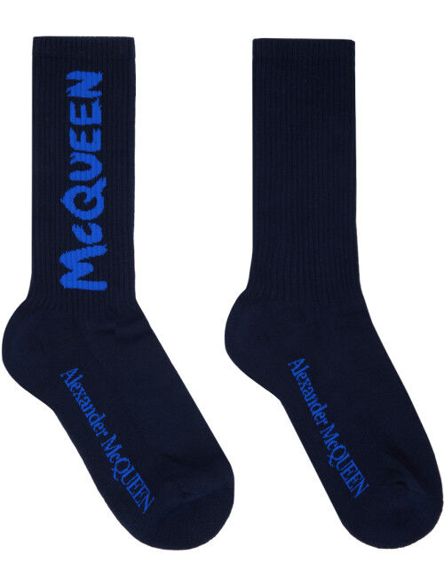 Alexander McQueen Navy Graffiti Socks