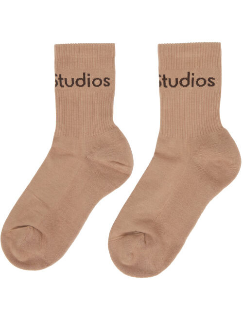 Acne Studios Beige Ribbed Logo Socks