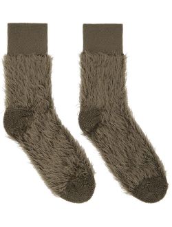 sacai Khaki Faux-Shearling Socks