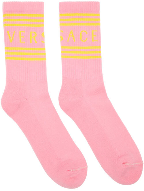 Versace Pink & Yellow 1990s' Vintage Logo Socks